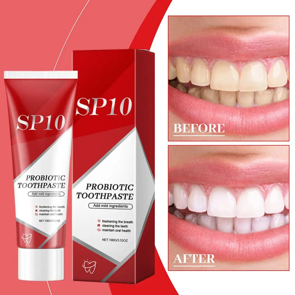 Sp-10 100g ยาสีฟันโปรไบโอติกฟันลบคราบจุลินทรีย์ฟัน Whitener Oral สุขอนามัย Clean Fresh Breath Oral Care ยาสีฟันสูตรเกลือผสมฟลูออไรด์ผสานพลังสมุนไพรฟันขาวสะอาดลดกลิ่นปาก