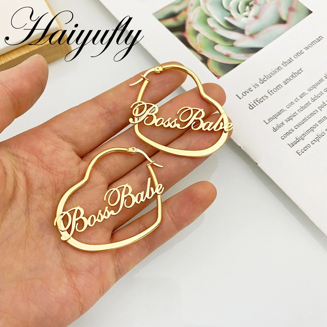 

Haiyufly 1 Pair Custom Name Earring for Women Heart Hoop Earrings Stainless Steel Jewelry Personalized Mother Kids Birthday Gift