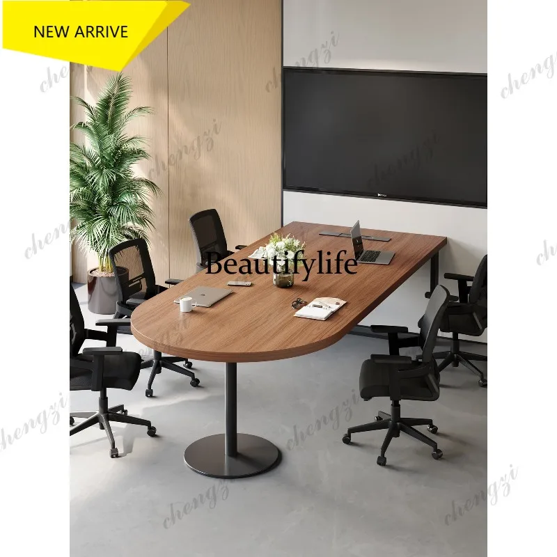 L181 Solid wood conference table, simple modern strip table and chair combination meeting room reception oval negotiation table