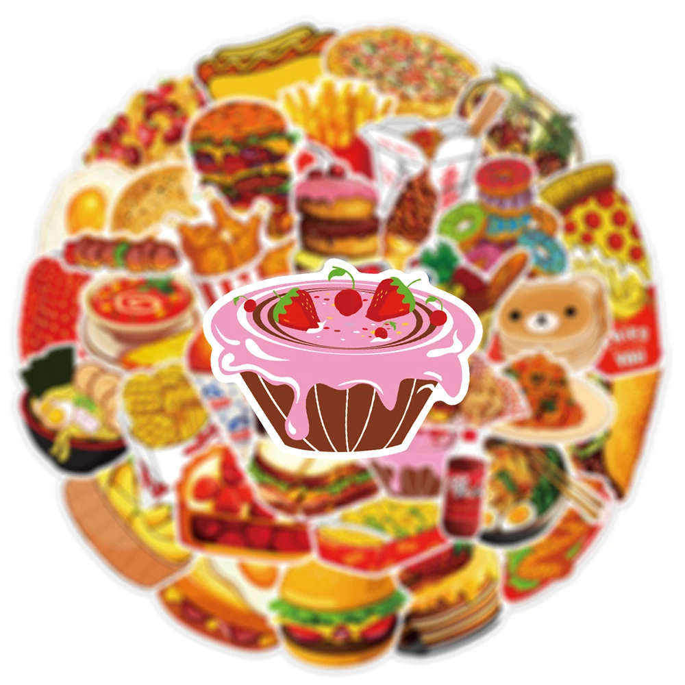 10/30/50pcs Delicious Food Drink Stickers Cute Cartoon Graffiti Decals DIY Phone Motorcycle Stationery Fridge Car Wall Sticker