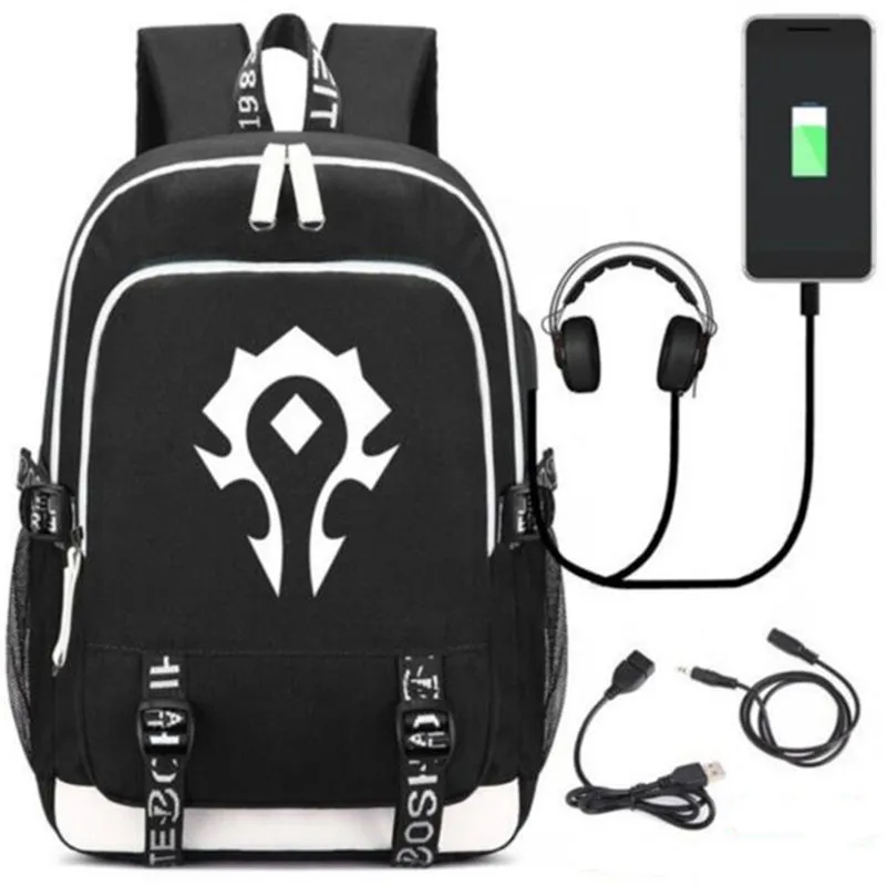 

World of Game Backpack Bag Rucksack w/ USB Fashion Port and Lock / Headphone Anime Book SchoolBag Laptop Gifts