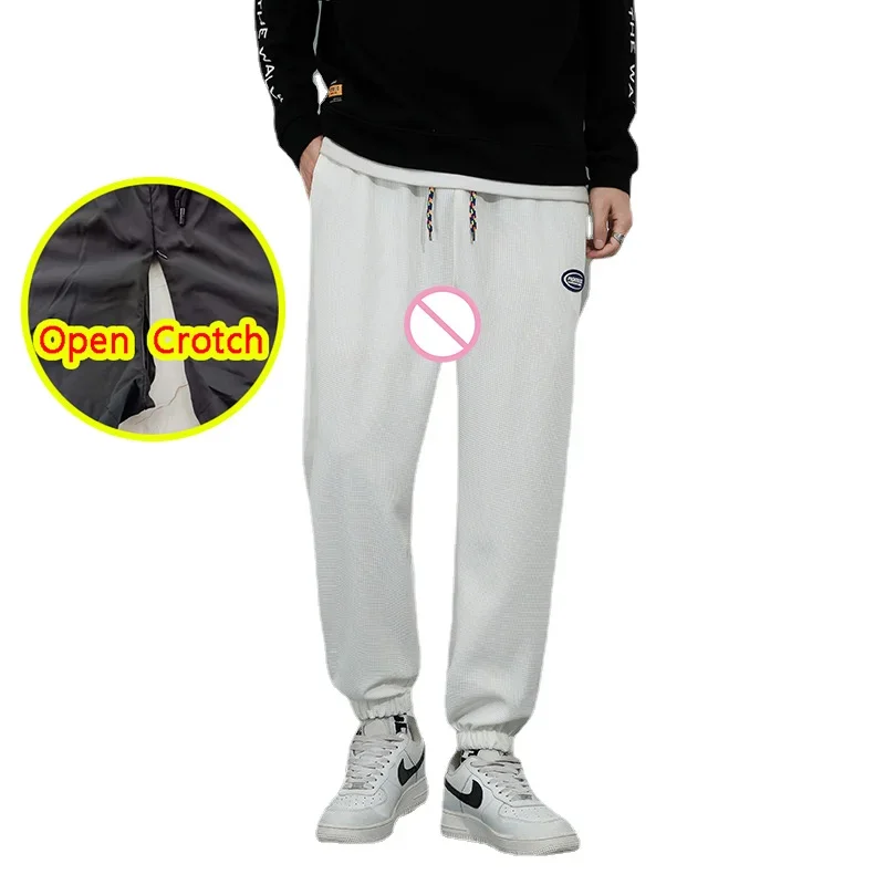 Men's Fashion Winter Fleece Added Open Crotch Sport Leggings Keep Warm Fitness Hot Pants Thermal Wear Jogger Sexy Streetwear