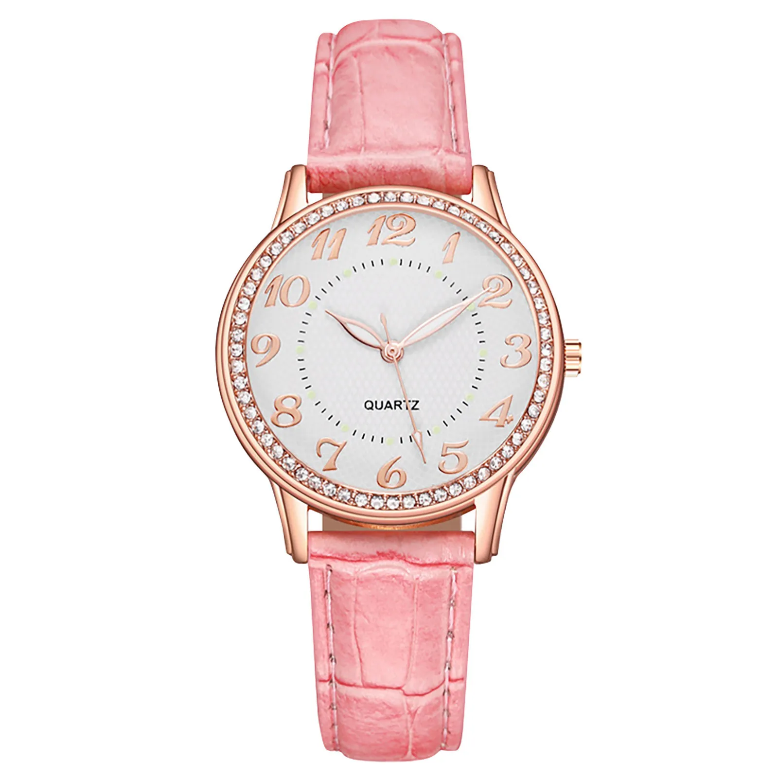 

Diamond Inlaid Luminous Watch Women'S Exquisite Classic Leather Strap Wristwatches Daily Causal All-Match Quartz Watch