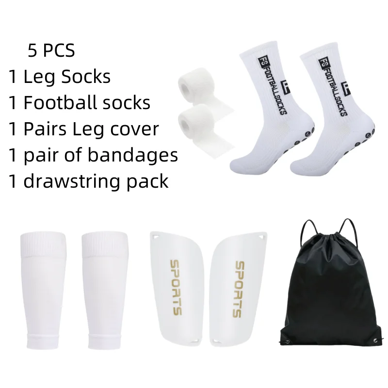 Football Bag Soccer Socks Teenagers Men Sport Grip Socks Soccer Leg Cover Bandage Shin Pads Soccer Training Shank Board 5PCS Set