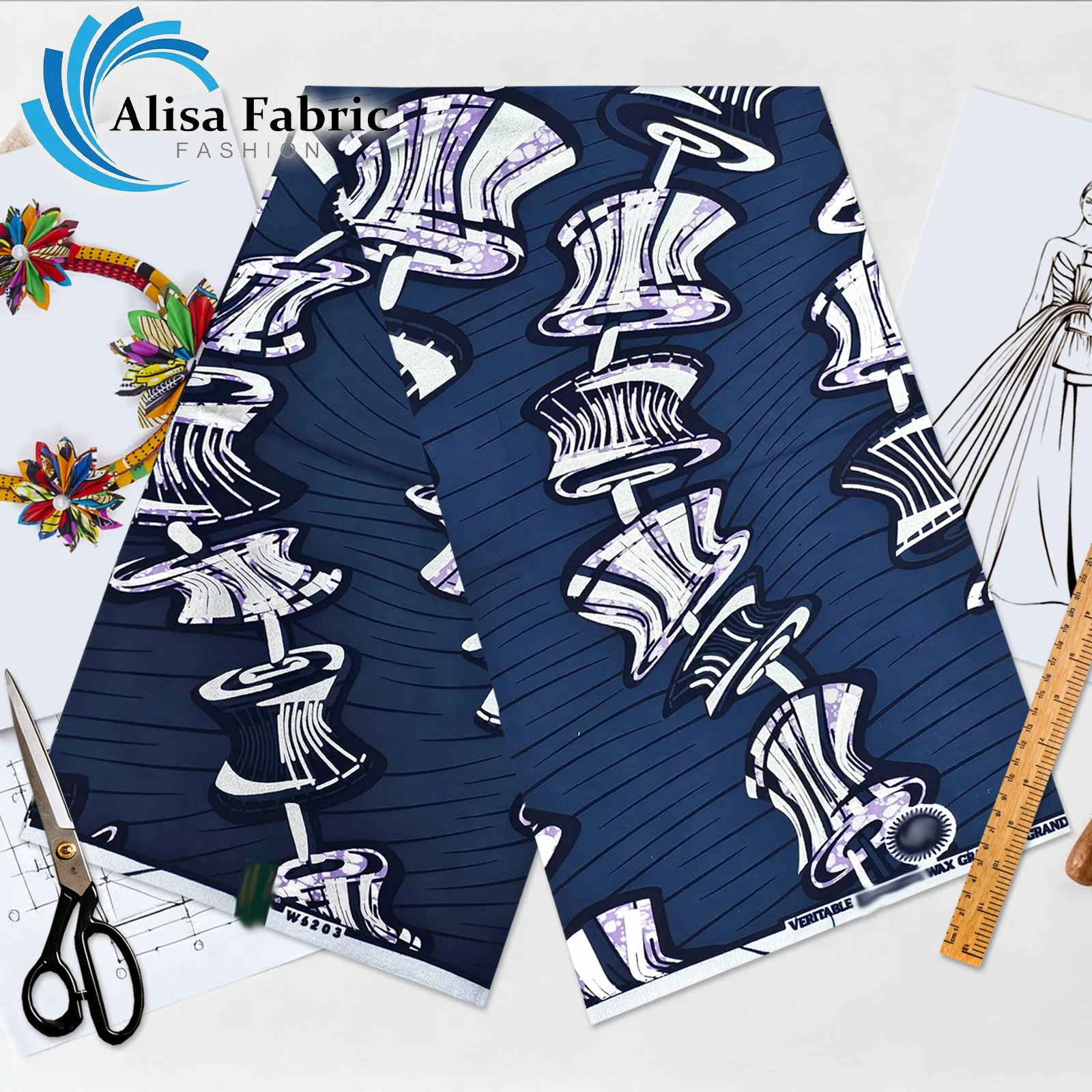 

New arrived African gold wax African fabric wax wholesale 6 yards 100% cotton Ankara couture for sewing, Dark Blue