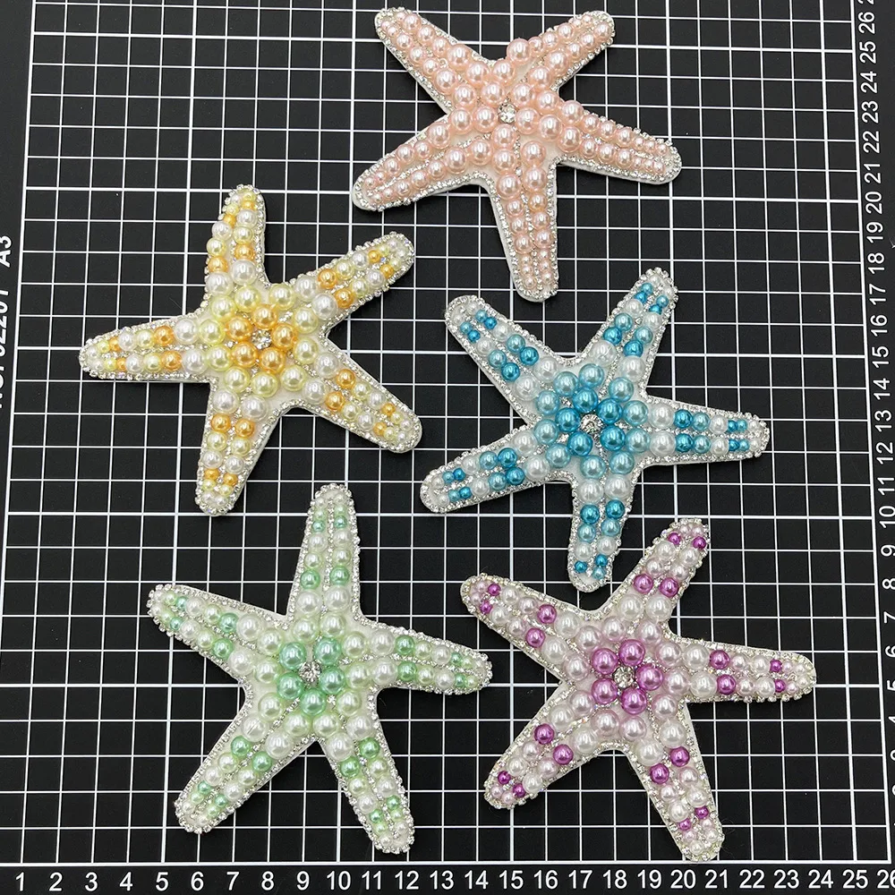 

Бусины ручной работы, жемчужная цепочка, нашивка из ткани с изображением морской звезды