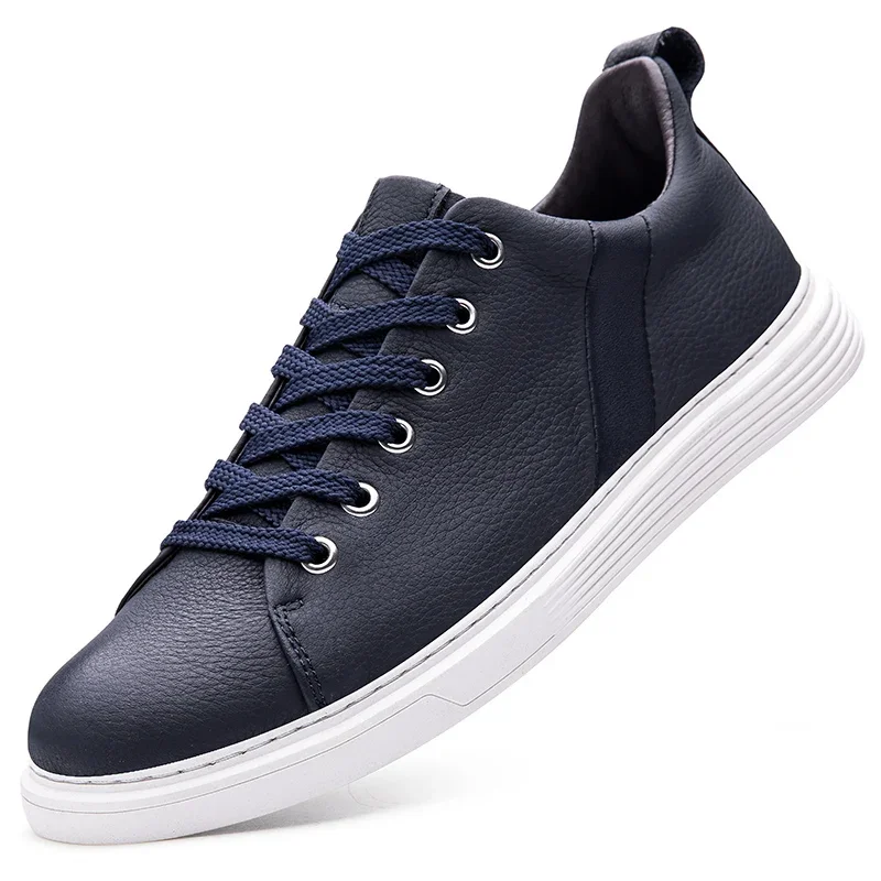 Spring Autumn Mens Genuine Leather Casual Shoes Men White Blue Skateboarding Shoes Flats Size 37-46 Dropshipping