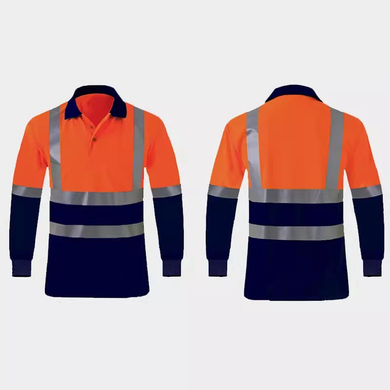 Summer Quick Dry Shirt Hi Vis Workwear Contrast Color Safety Long Sleeve Polo Shirt Reflective Work Tops For Working