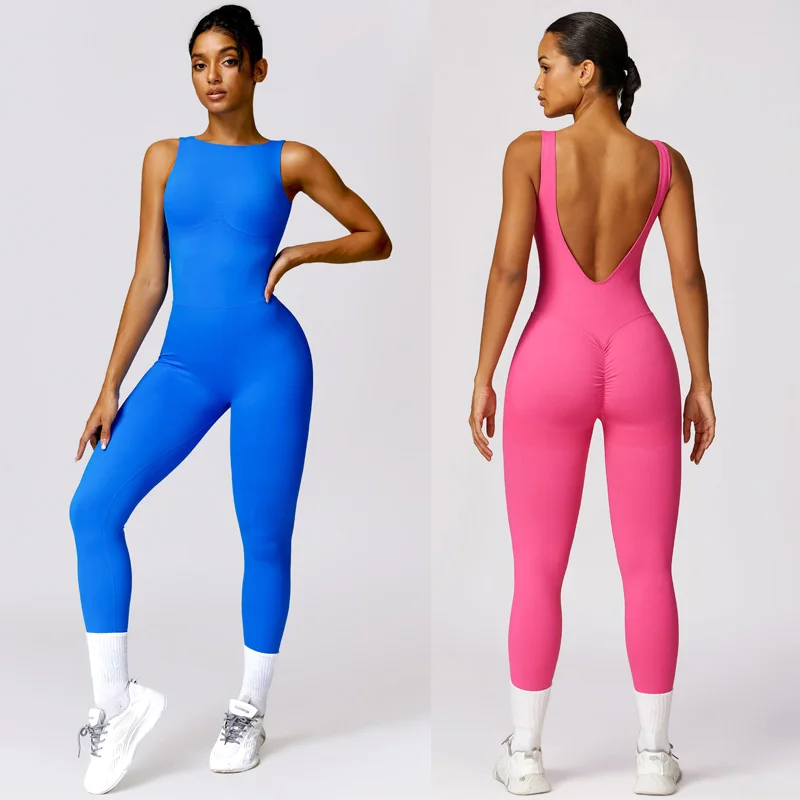 One-piece Seamless Sport Yoga Jumpsuit Sexy Back-vnBodycon Workout Clothes for Women Outfit Fitness Gym Set Sportwear Tracksuit