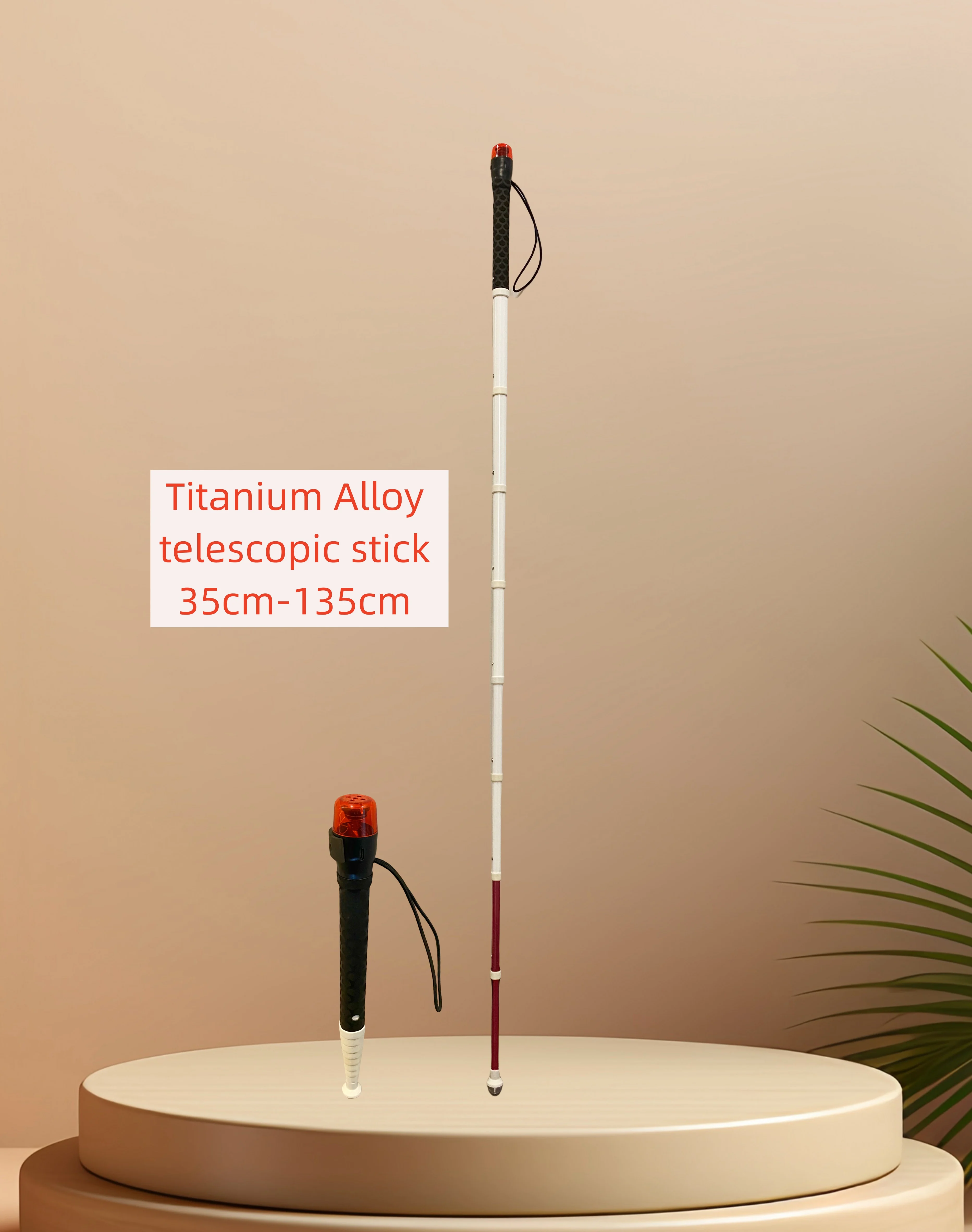 

Warning Titanium Alloy Cane 135cm Telescopic Trekking Pole Walking Stick for the Elderly Old Man Visual Impaired Crutch w Alarm