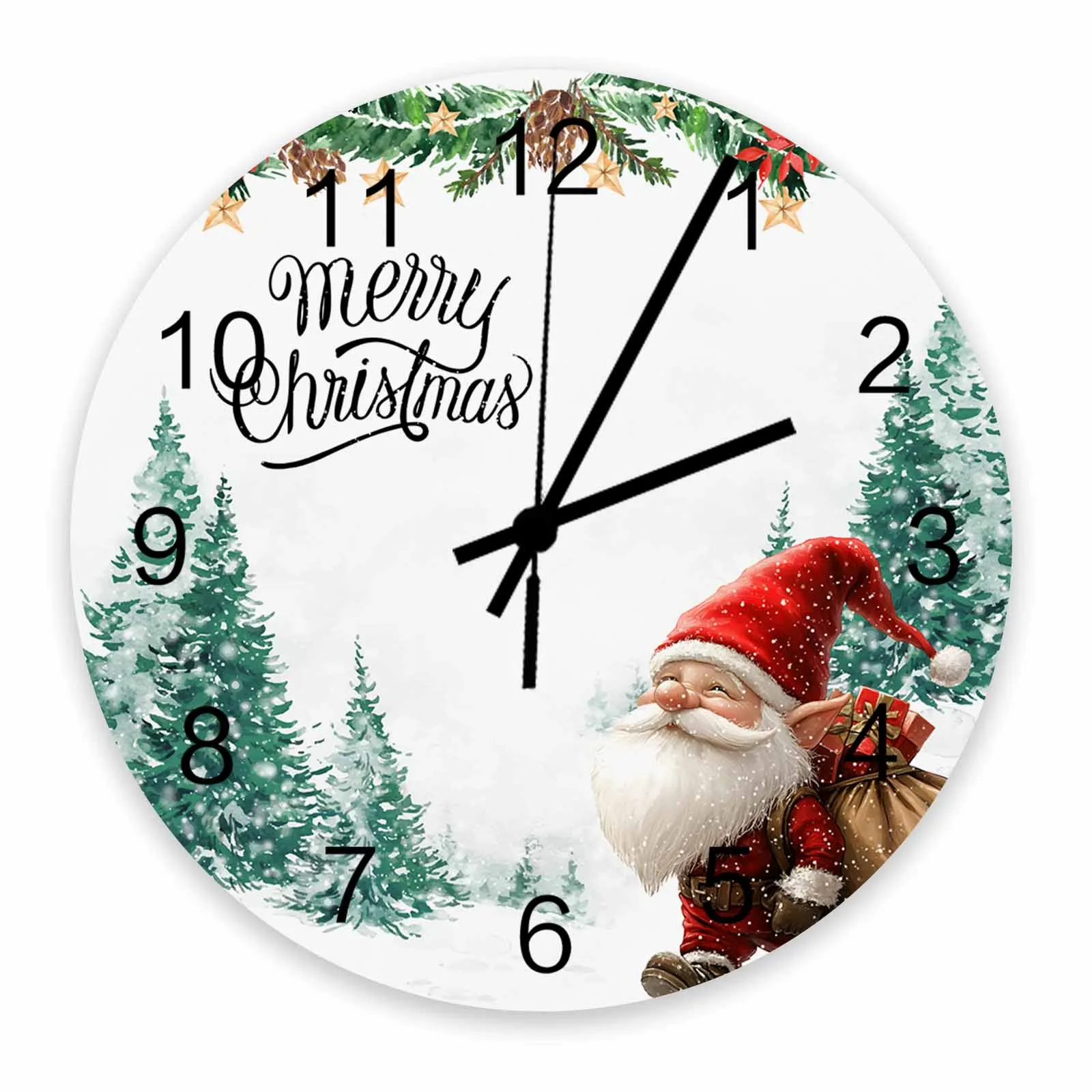 Christmas Tree Watercolor Goblin Gift Wall Clock Large Modern Kitchen Dinning Round Wall Clocks Bedroom Silent Hanging Watc