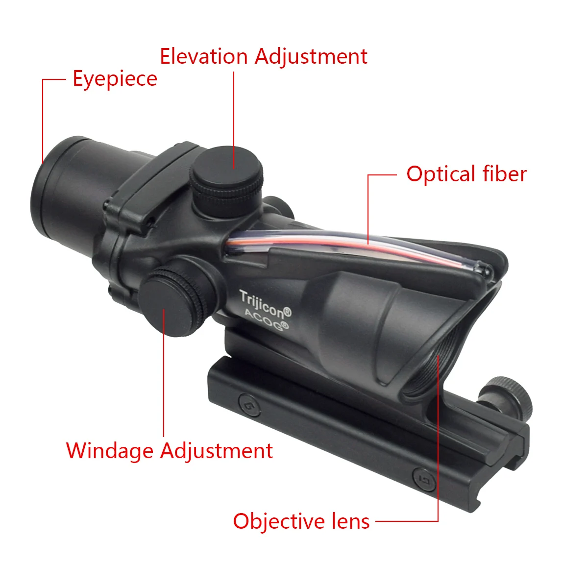 Tactical 1x32 4X32 ACOG Real Fiber Optics Hunting Riflescope Red Dot Illuminated Magnifier Aiming Sight Scope Gun Boresighter