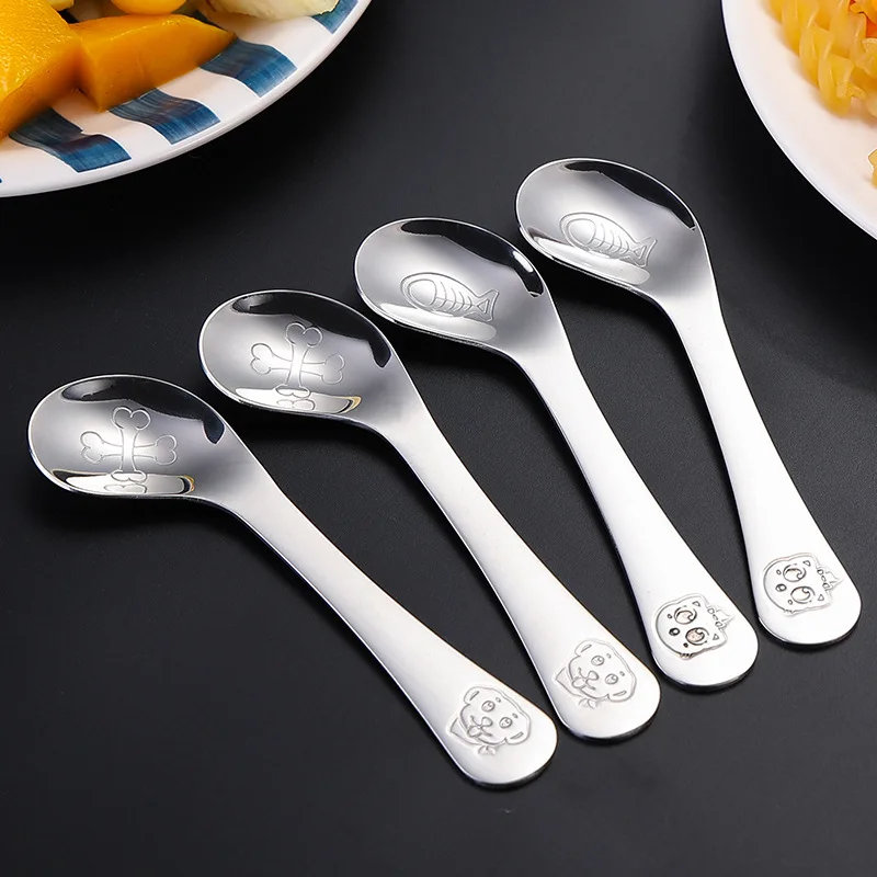 Jenny&Dave 304 stainless steel baby learning to eat training spoon Children's crooked mouth elbow practice spoon Creative cartoo