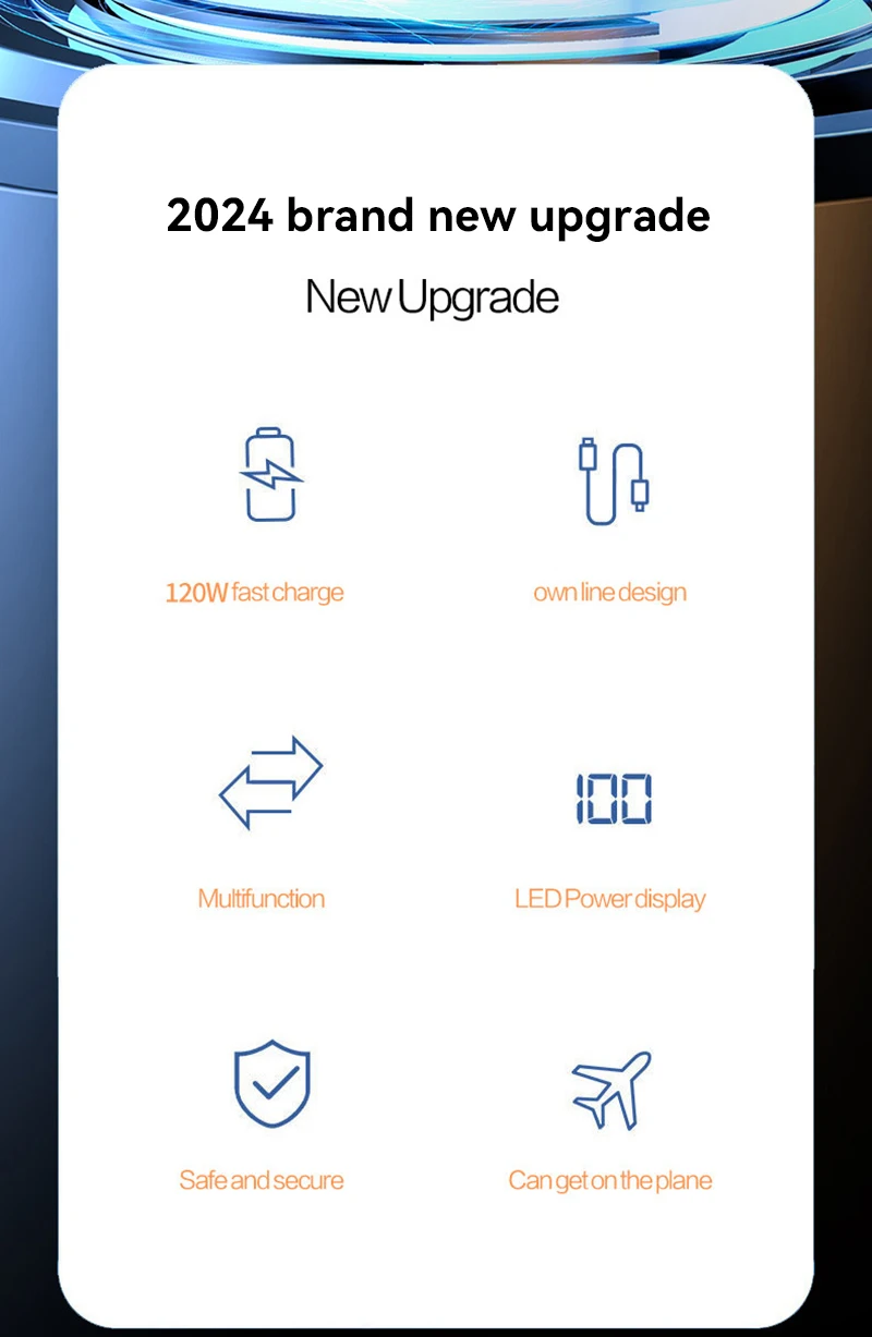 

Мини-пауэрбанк PD 120W 50000 мАч с кабелем USB-C, съемный, двустороннее быстрое зарядное устройство, портативный внешний аккумулятор для iPhone Samsung 2026