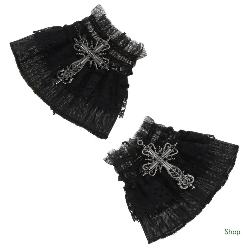 Dropship Girls Bridal Arm Cuffs Sleeves for Wedding Party Black Bridal Accessories Short Lace Cuffs Maid Cosplay Hand Sleeve