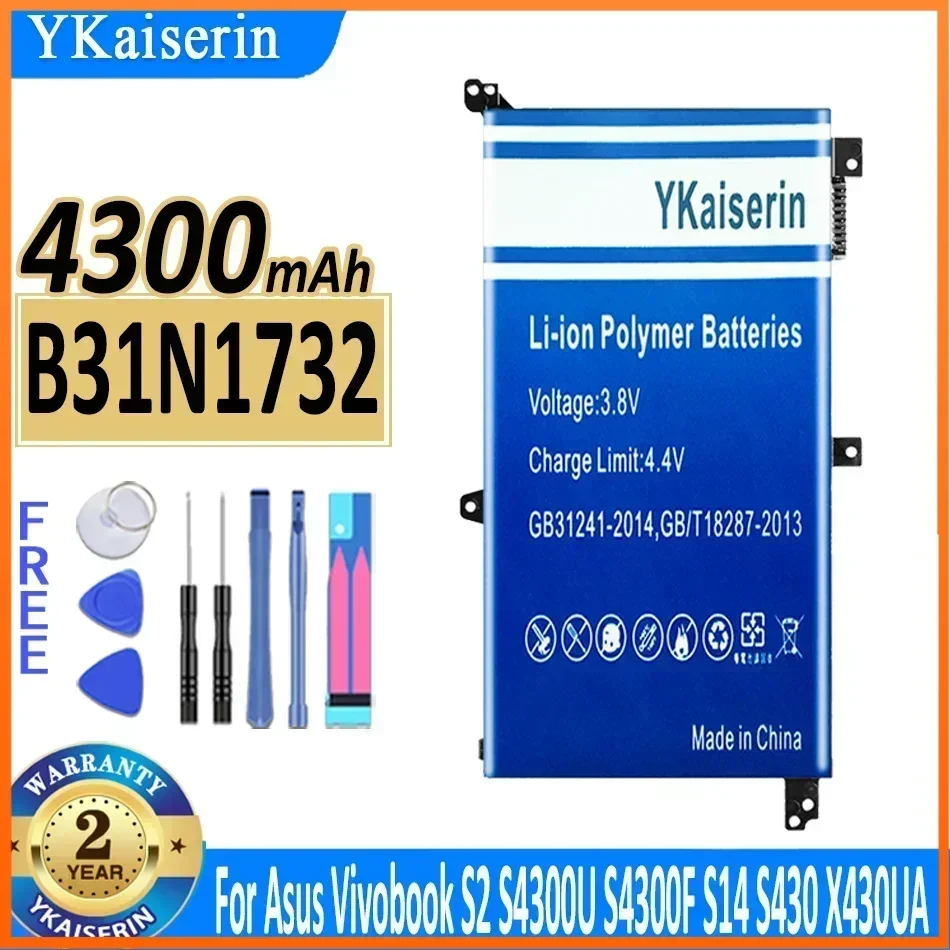 

4300 мАч YKaiserin Battery B31N1732 Аккумулятор для ноутбука ASUS VivoBook X430UA X430UF X430UN X430FA X430FN X571G X571LH X571GT + NO