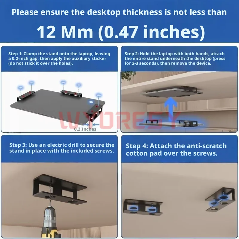 for Universal Under Desk Laptop Bracket Hidden Mount Design Shock Absorption Anti-Sway Hold Notebook Device Securely