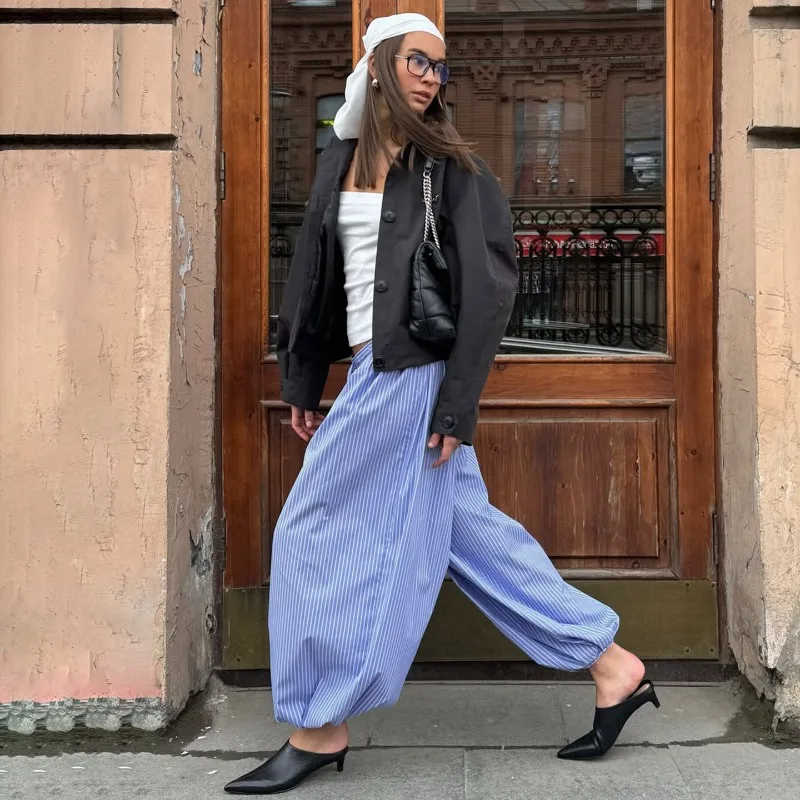 Women's Autumn Spring Pants Lantern Pants Striped Retro Simple Comfortable Loose Casual Design Fashion Soft Niche Versatile New