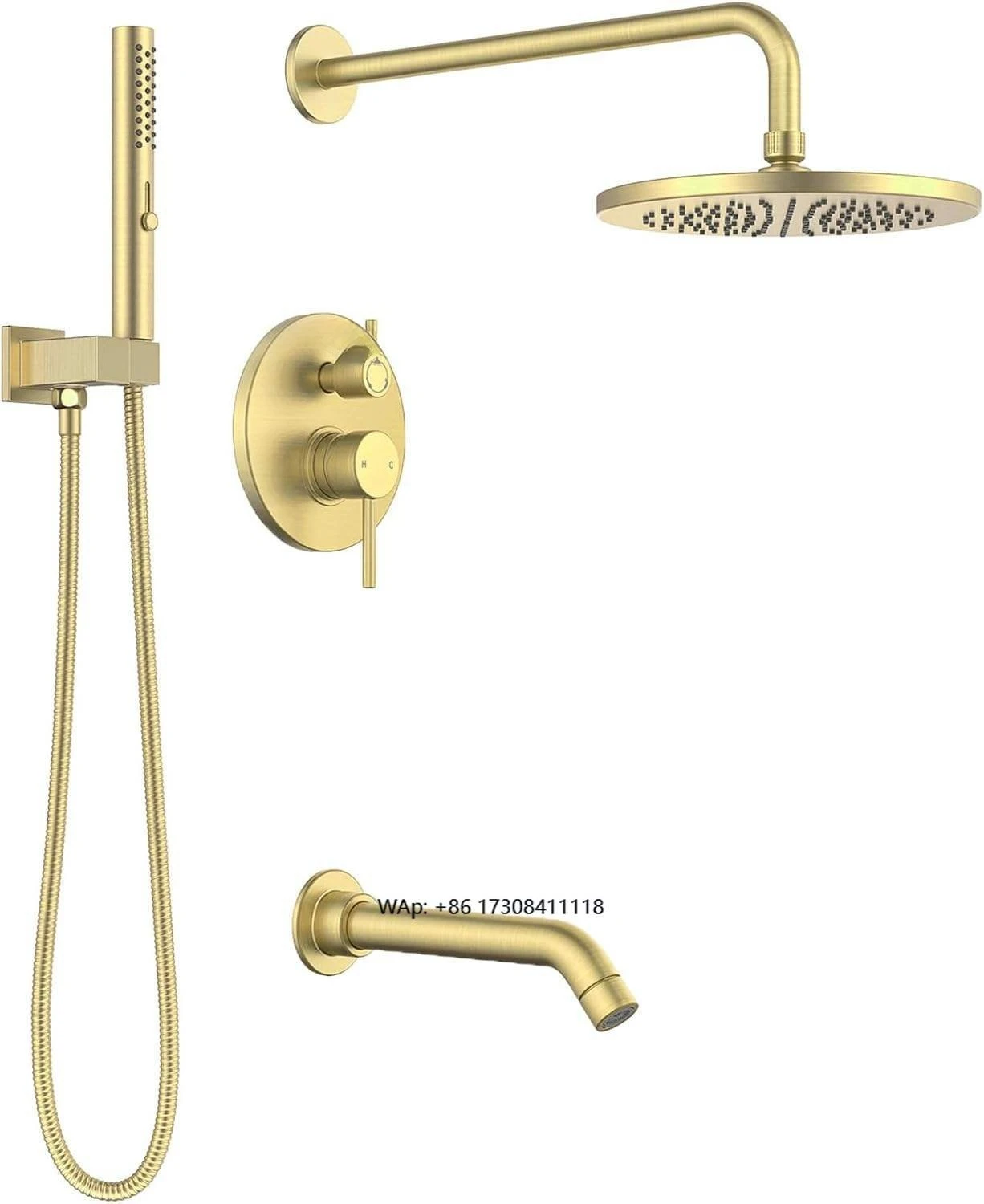 Duschsystem aus gebürstetem Goldmessing, doppeltes thermostatisches Duschset, wandmontiertes Duscharmaturen-Set für Badezimmer
