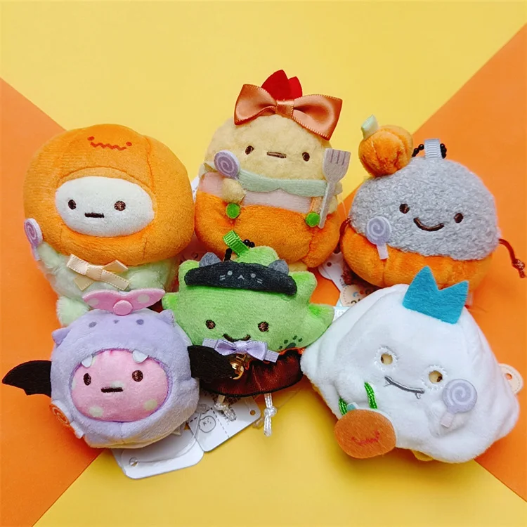 

Kawaii Mini Corner Creatures Halloween Turn Into Pumpkin Ghost Shrimp Stuffed Plush Toy Pendant Keychain Gift