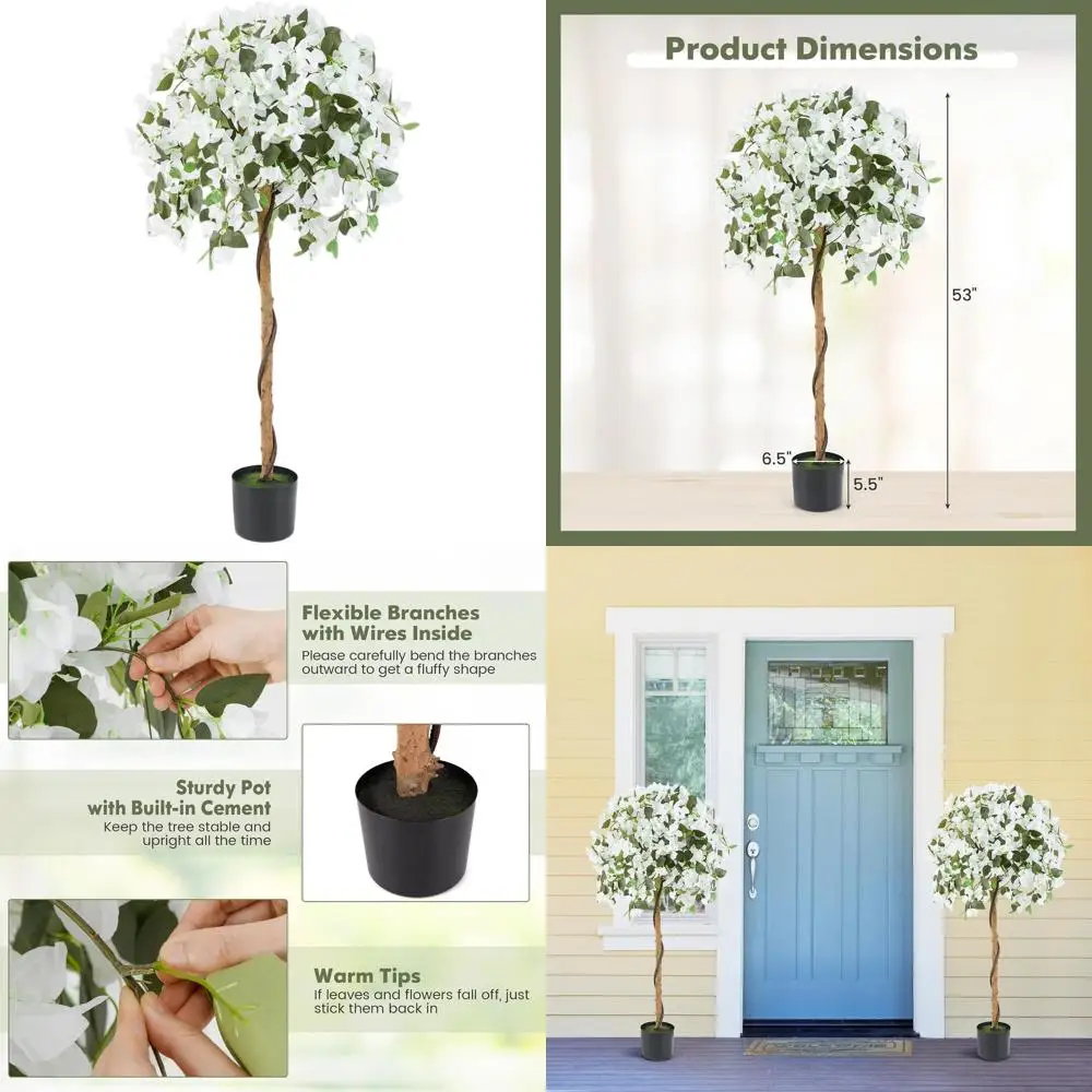 

Искусственное шелковое цветочное дерево 53 см с 576 цветками и 288 листьями, высокое напольное растение для помещений и улицы, белое