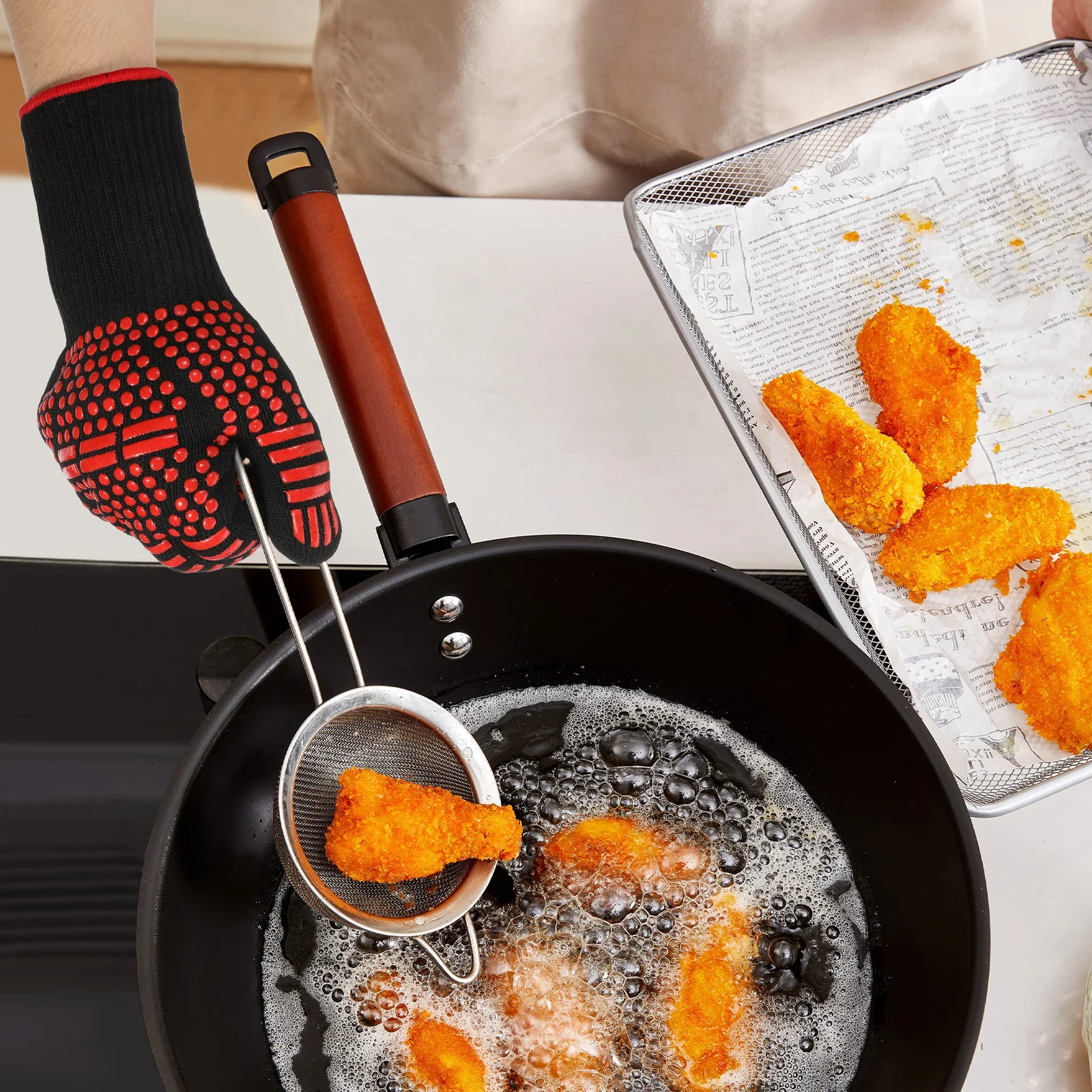 

High Temp Insulating Gloves Anti-Scald Oven Mitts for Baking Barbecue Grilling Bbq Heat Resistant