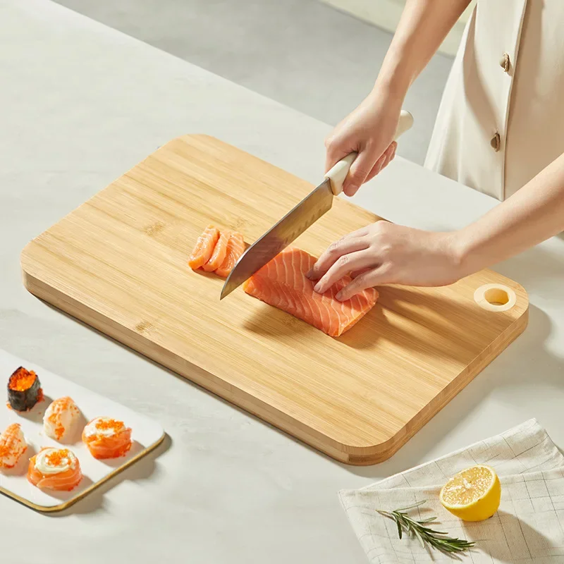 Bamboo Chopping Cutting Board Double-Sided Kitchen with Juice Groove Hanging Hole Multifunctional Tray for Meat Fruits Veggies