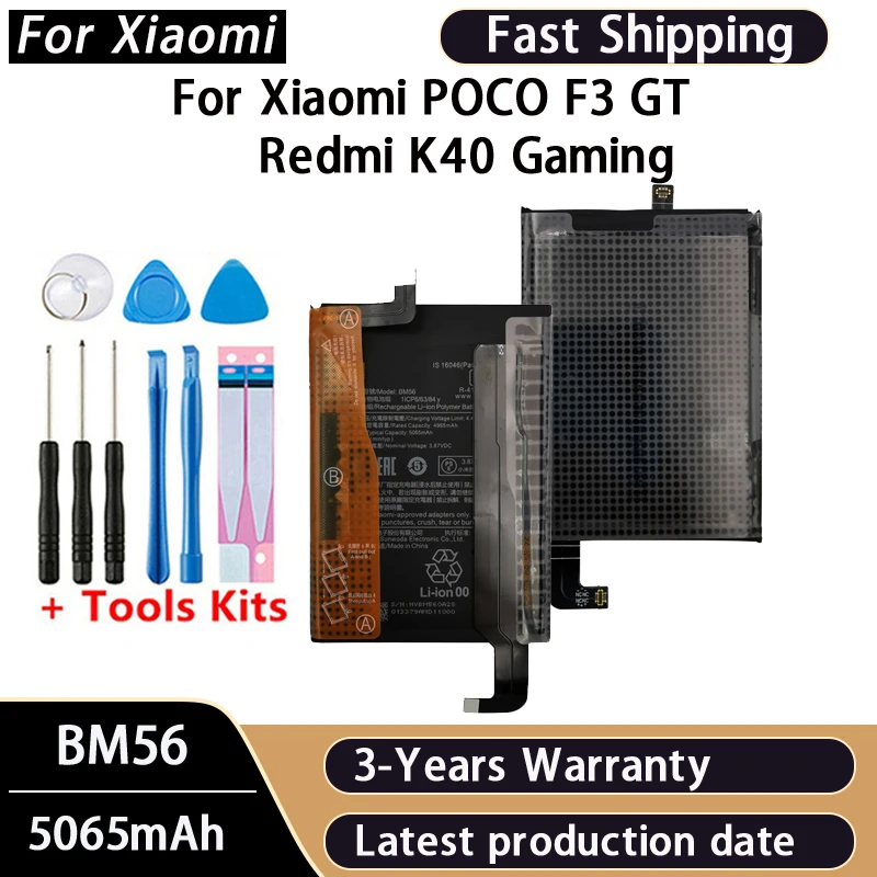 NEW 5065mAh BM56 For Xiaomi POCO F3GT Redmi K40 Gaming Edition Phone Replacement Batteries Bateria Batterij+Tools Fast Shipping