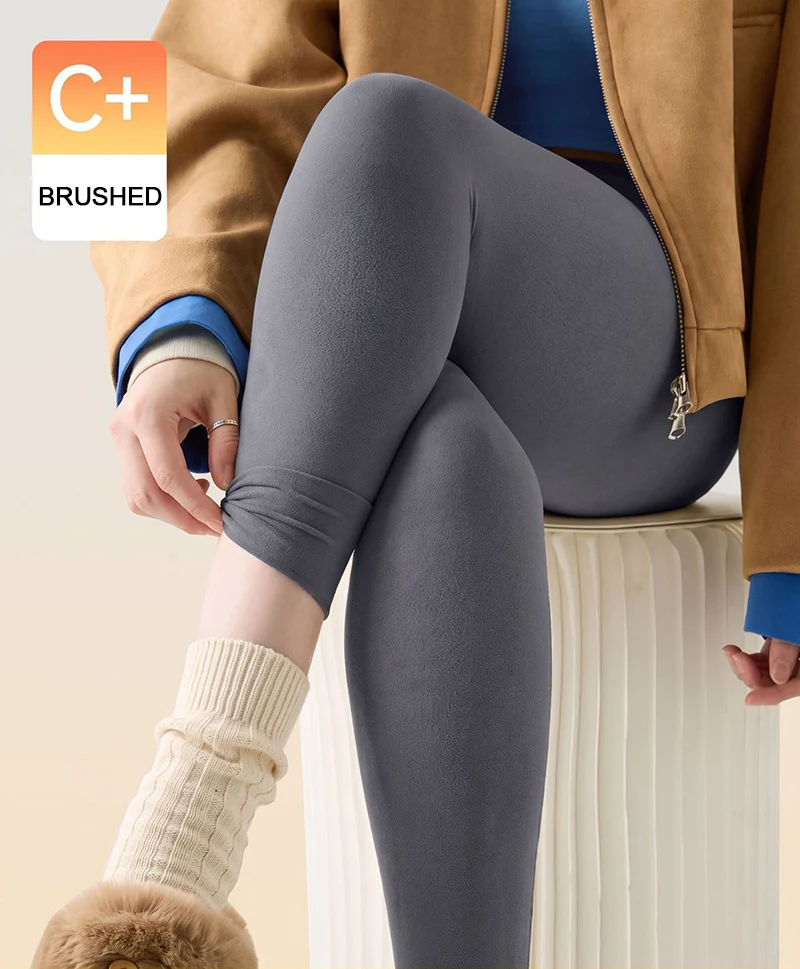 BIVIGAOS Autumn Fish Bone Waist Brushed Inside Sharkskin Leggings Women Light Fleece Tight Fit Slimming Sport Yoga Base Leggings