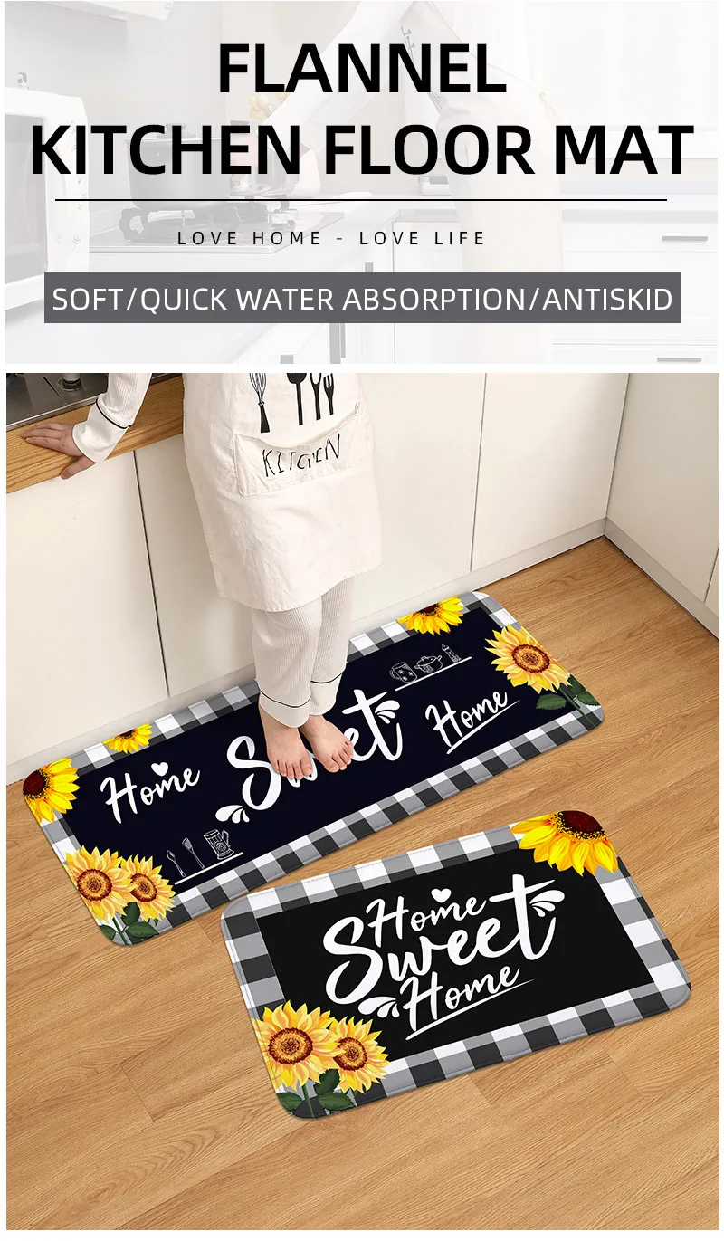 1-teiliges Küchenmatten-Set – Frühlings-Sonnenblumen-Oster-Teppich, rutschfeste Matte, Türmatte, Schlafzimmer, Wohnzimmer, Essbereich – leicht zu reinigen – Detail 1