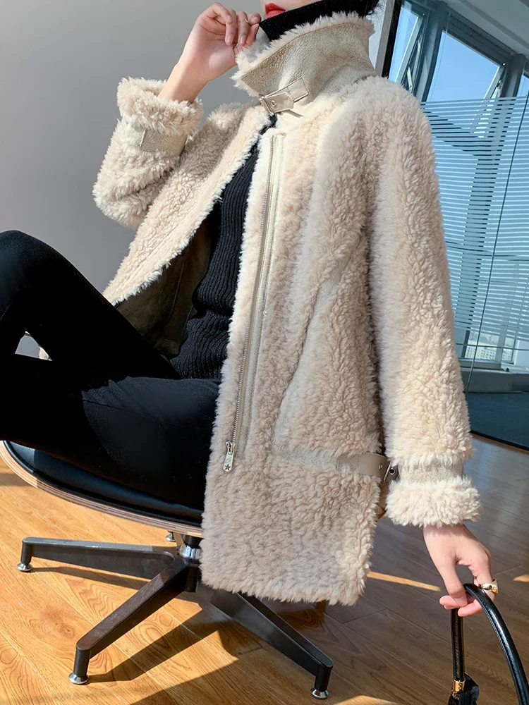 AYUNSUE moda donna cappotti invernali Shearling di pecora cappotto di pelliccia abbigliamento donna cappotto di pelliccia di lana fodera in pelle scamosciata calda giacca di pelliccia femminile Lq