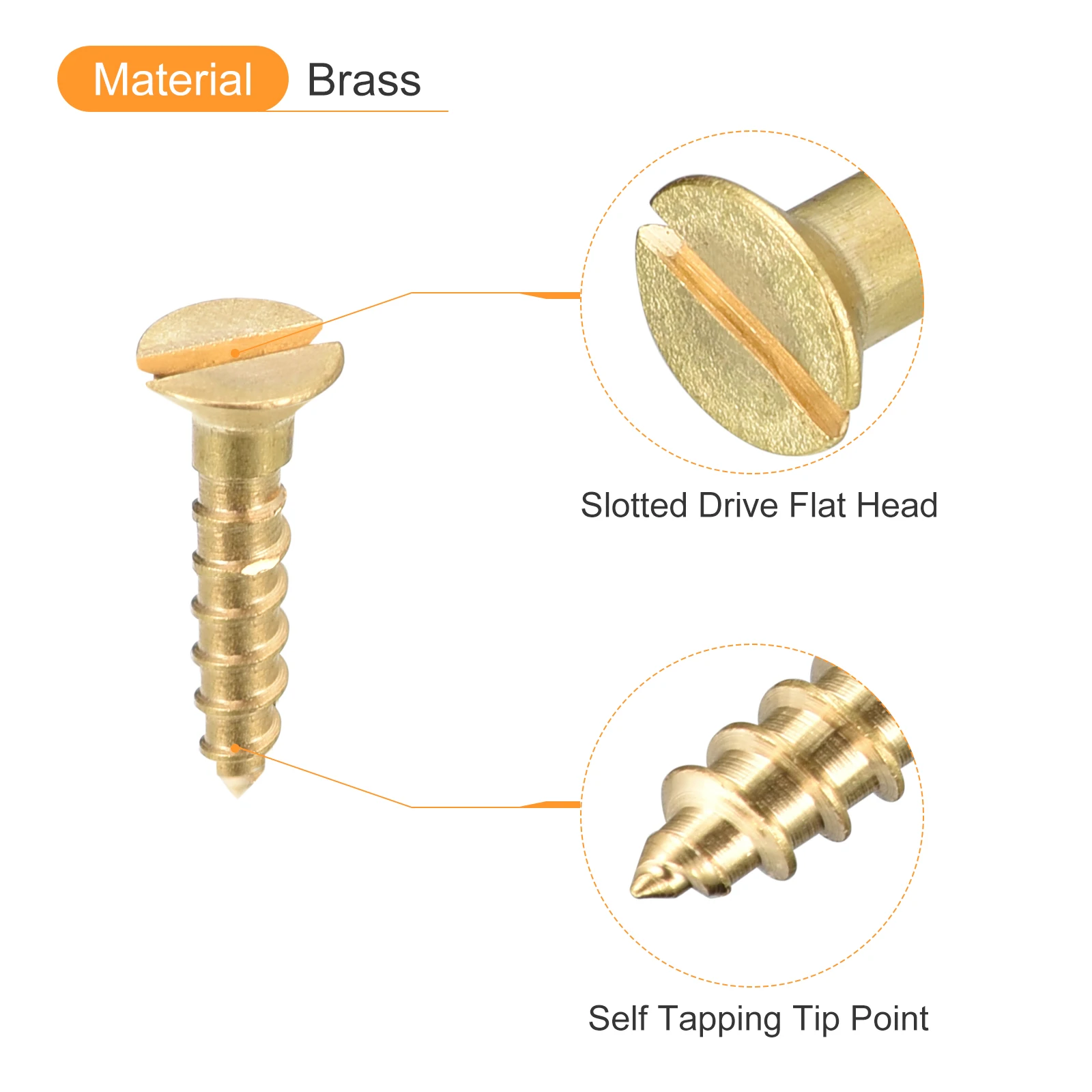 15-200Pc Brass Slotted Drive Flat Head Wood Screws Slotted Pan Outlet Head Bolts Self Tapping Screw M1.6M2 M2.5M3 M4M5 M6 8-60mm