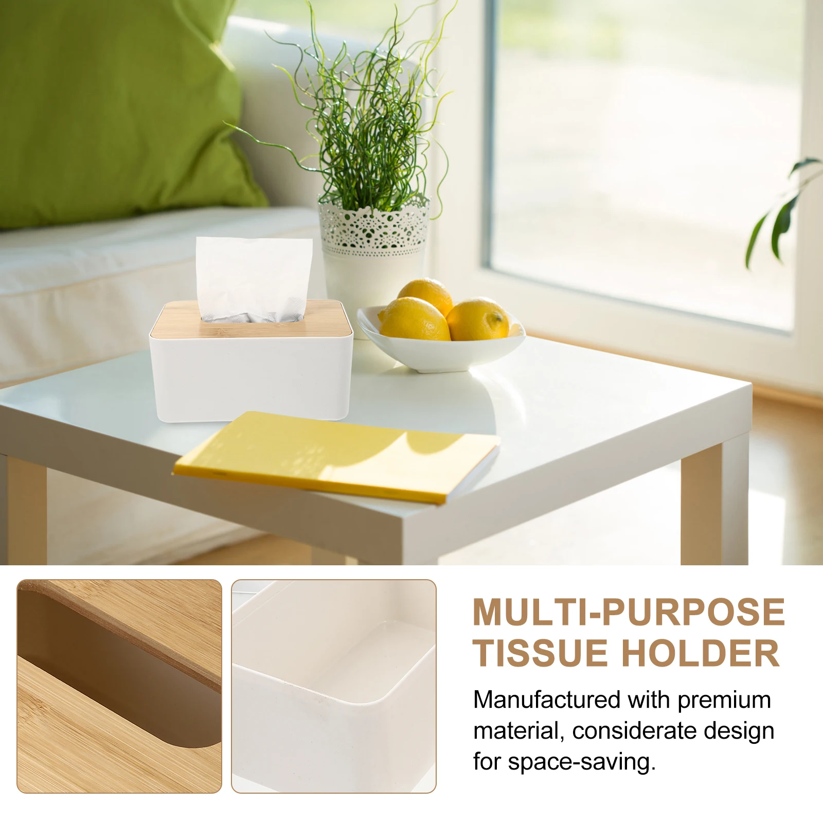 

Tissue Box Paper Towel Holder Container Multi purpose Storage Bamboo Cover Dispenser Stylish Space saving Compact