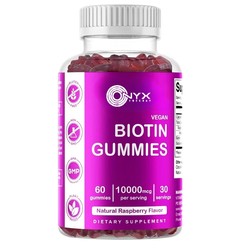 

10000 micrograms of vitamin biotin gummies for stronger hair, skin, and nails -60 vegetarian gummies - also known as vitamin B7