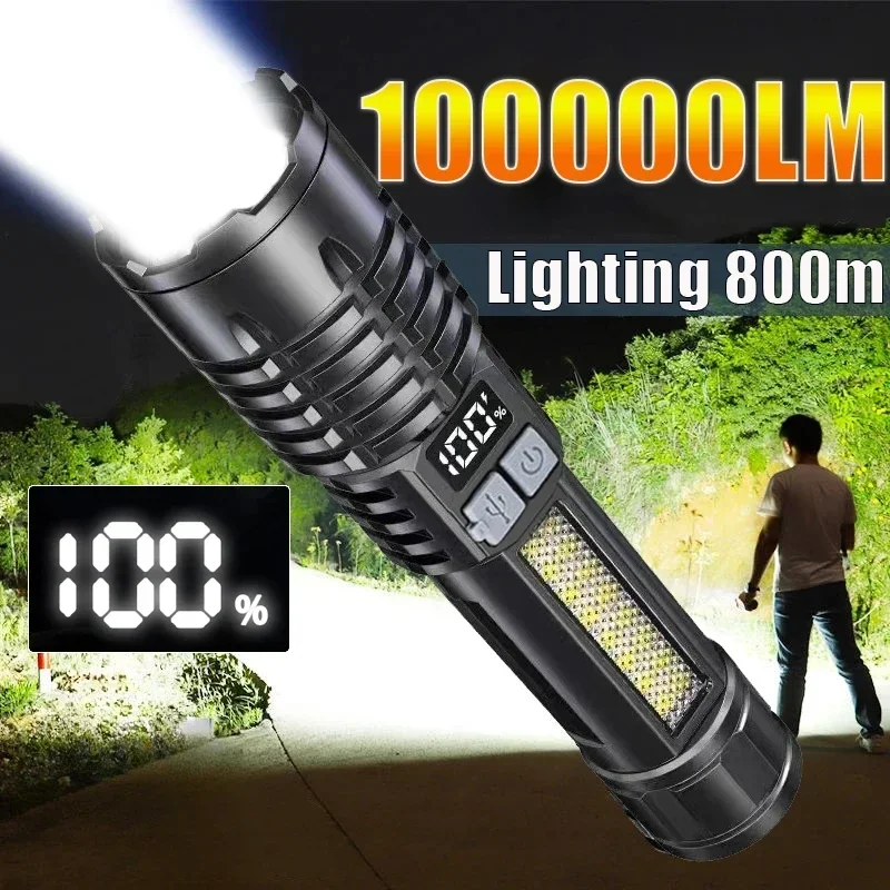 

High Power USB Rechargeable LED Flashlight Very Strong LED Flashlight with COB Side Lantern Torch for Outdoor Camping Hiking