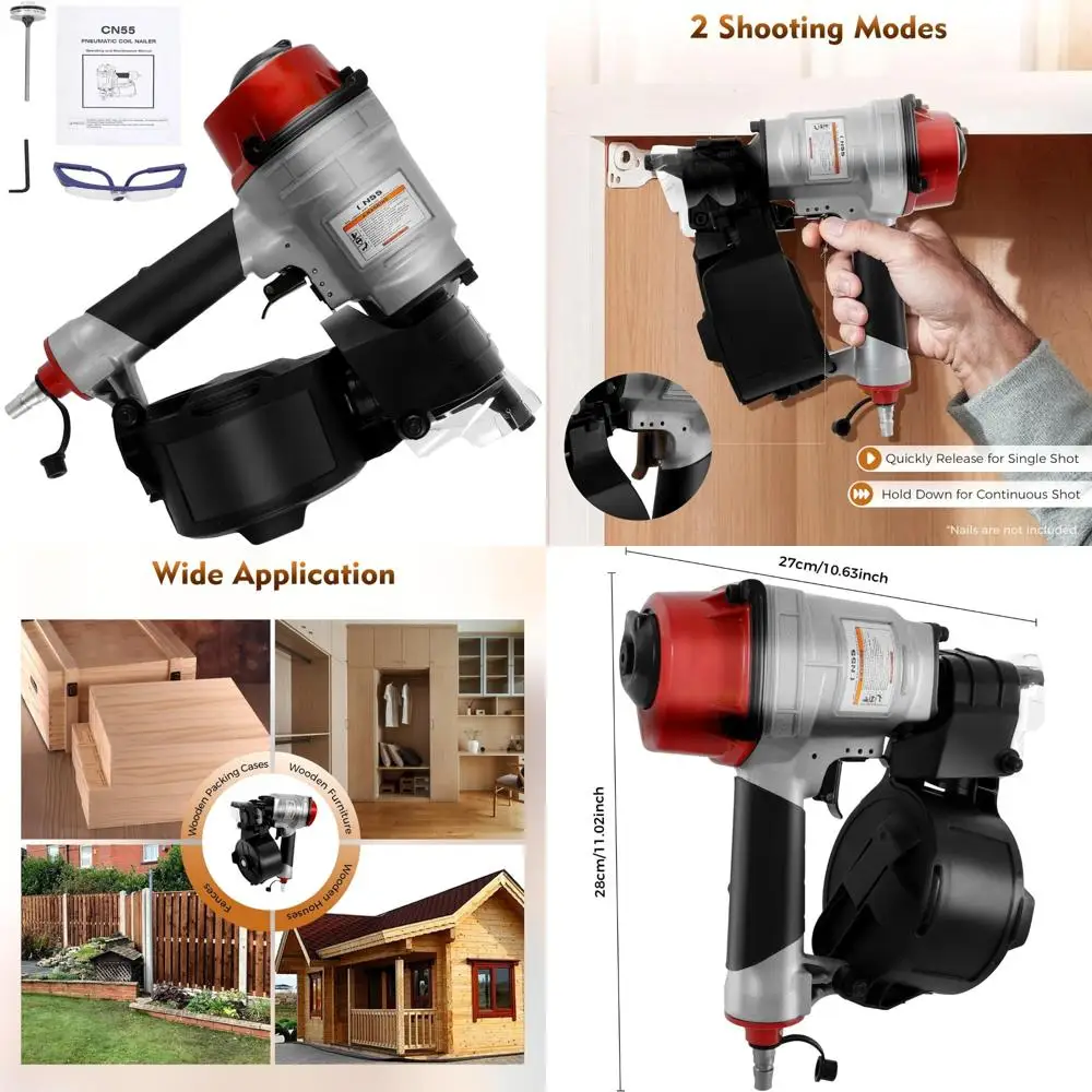 Pistola pneumática para cerco, capacidade de 300 pregos, 75-100 PSI, bobina de 1 a 2-1/4 polegadas, inclui óculos de segurança, contínua