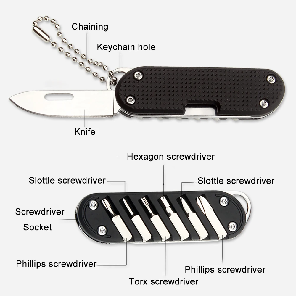 Creative Stainless Steel Multifunction Fold Knife Portable Outdoor Fruit Knife Keychain EDC Multipurpose Screwdriver Repair Tool