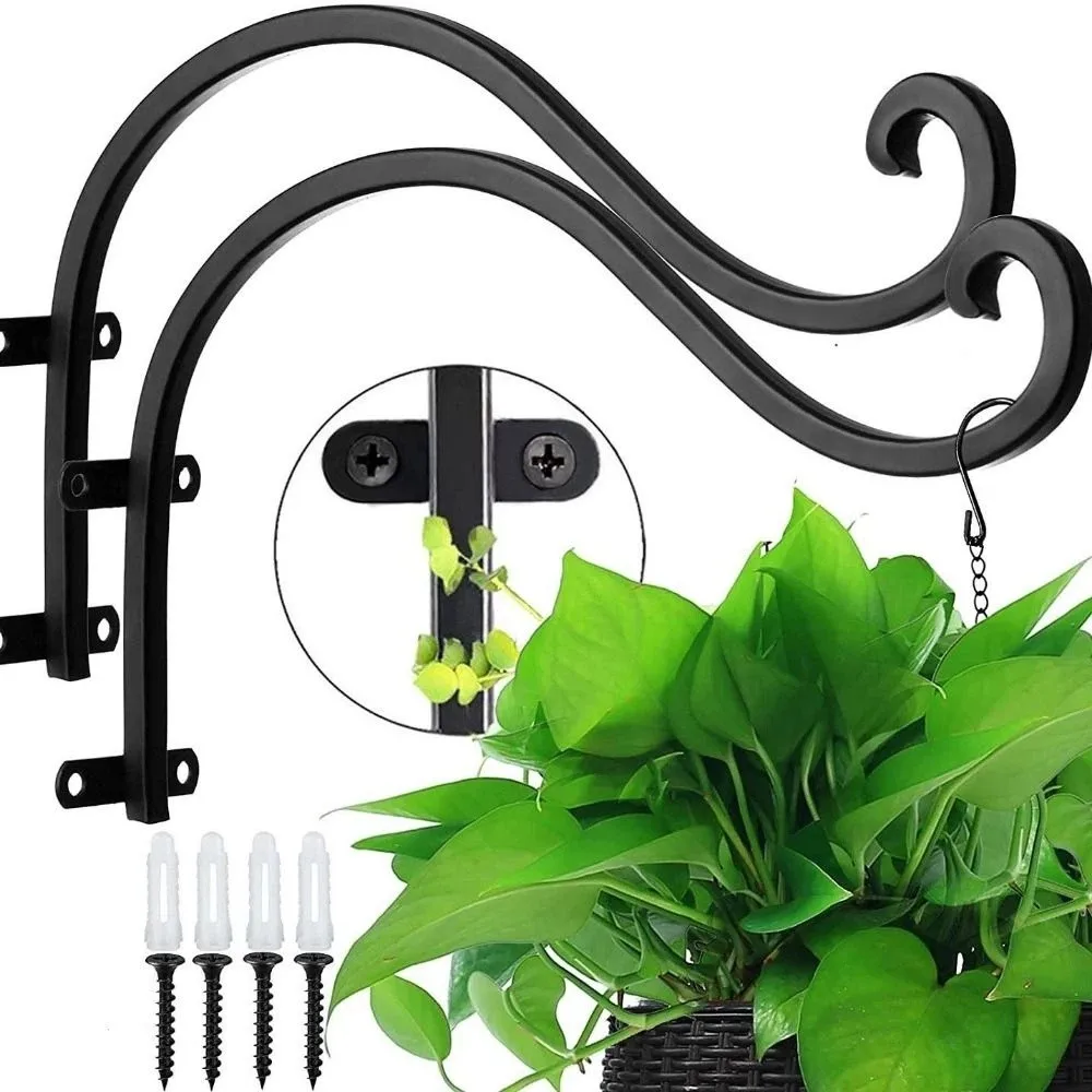 Heavy Duty Plant Hangers Iron Curved Hook Hanging Plant Brackets Versatile Rust-Proof Outdoor Wall Mount Indoor Use