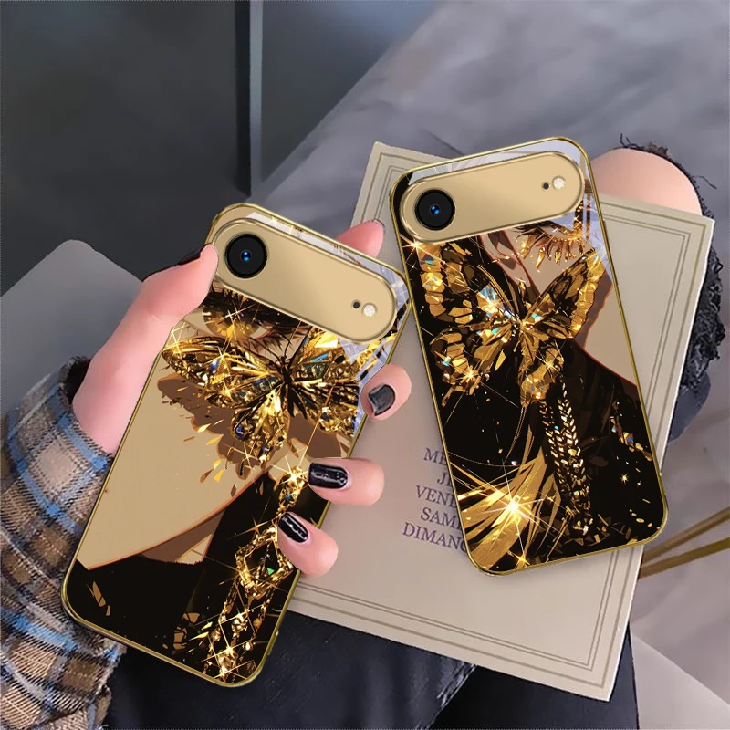 

Golden Butterfly Art Sense For IPhone 17 Pro 17ProMax 15 Pro 14 13 Plus 12 Mini 11 Pro Max XR 16 E 17Air Golden glass phone case