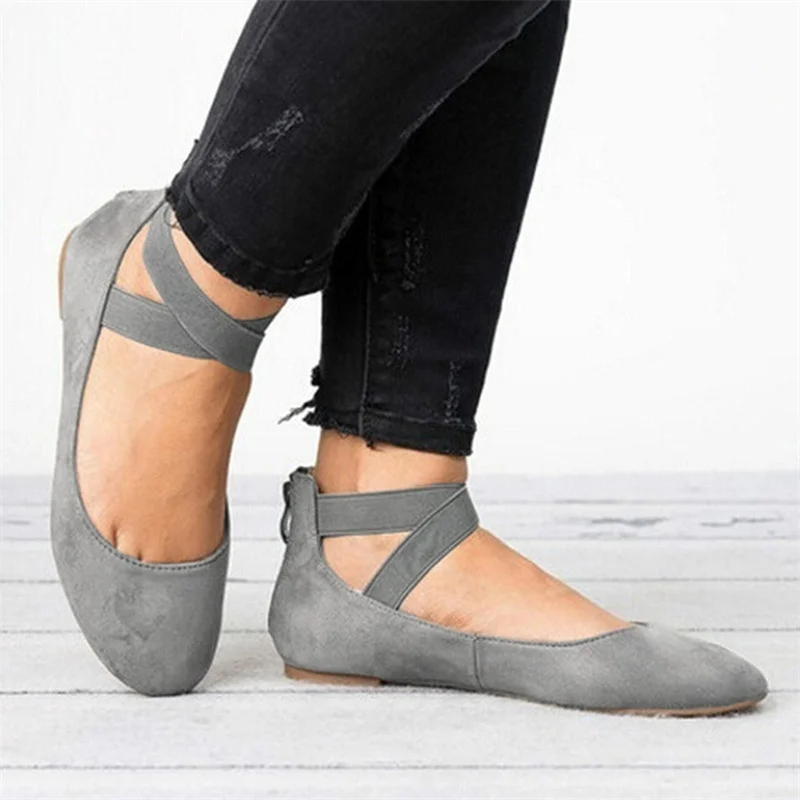 Autumn New Shallow Mouth Elastic Lacing Round Head Flat Shoes Casual Comfortable Elegant with Breathable Women's Single Shoes