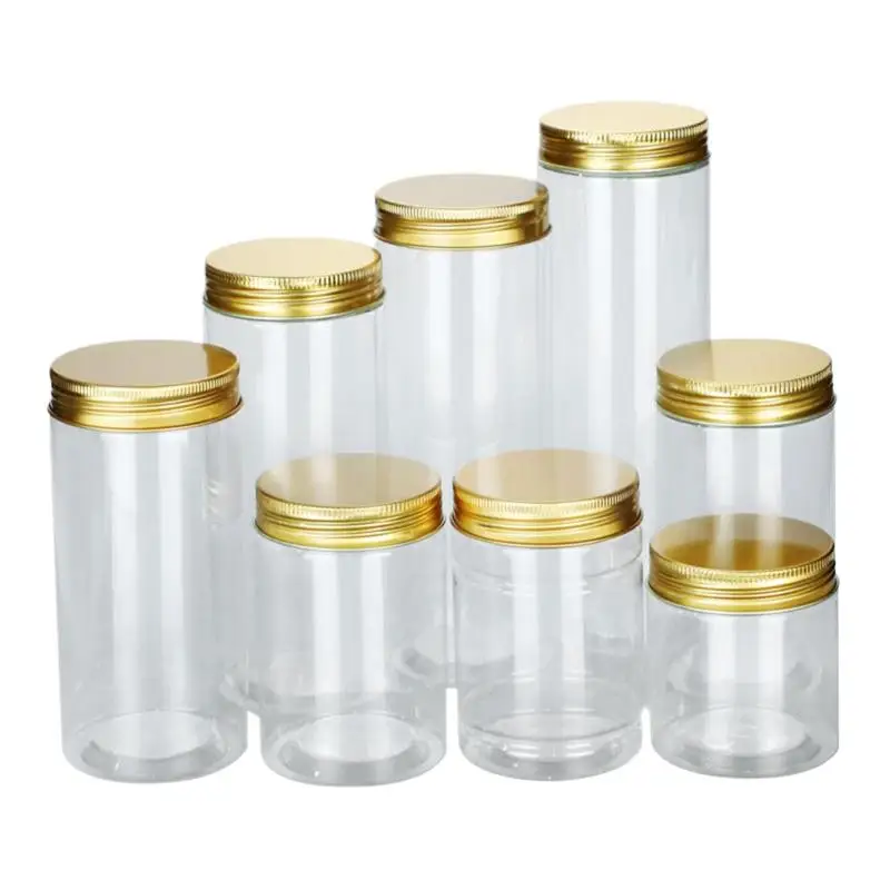 Aluminum Lid Sealed Jar PET Plastic Food Grade Storage Transparent Packing Bottle Candy Snacks Tea Preservation Jars.