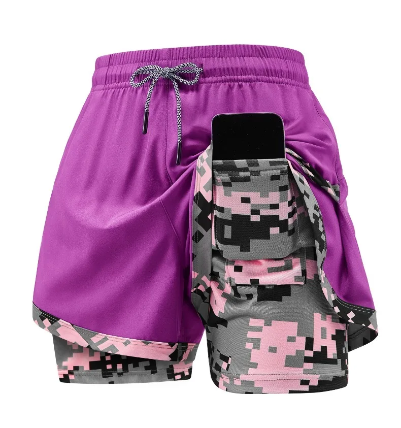 Women's 2-in-1 Gym Shorts with Pockets High Waist Quick Dry Breathable Lightweight Workout Running Swim Beach Casual Outdoor