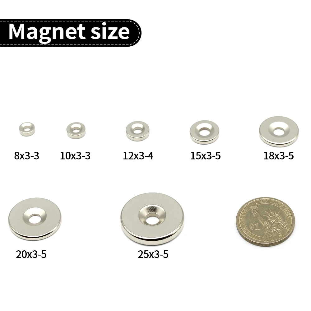 N35 Round Disc Neodymium Magnet NdFeB Permanent Magnet with Countersunk Screw Hole for DIY Industrial Mounting