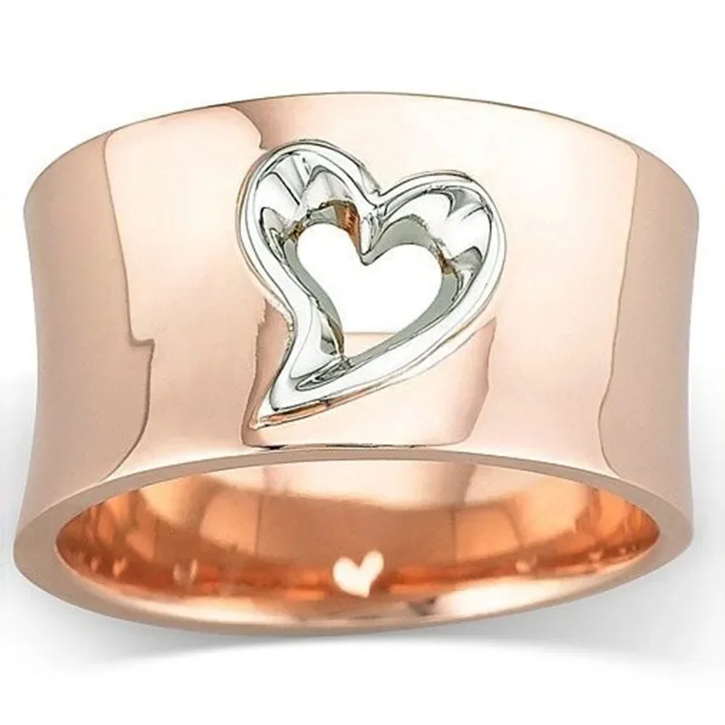 New rose gold two-tone heart-shaped split-color ladies' ring