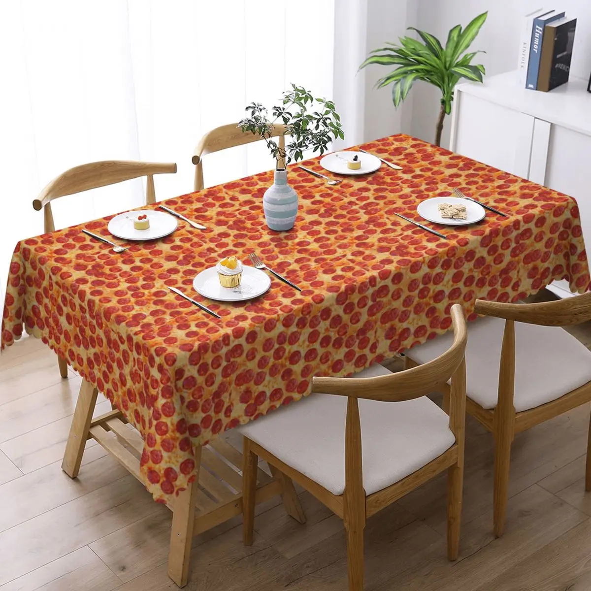 Realistic Pepperoni Pizza Pattern Customized Rectangular Tablecloth Waterproof Table Cover for Dining Events Table Cloth