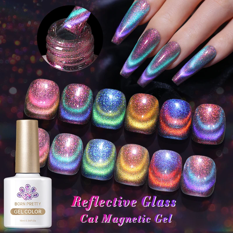 BORN PRETTY Smalto per unghie gel magnetico gatto 9D da 10 ml Aurora Glitter Gel UV 9D Soak Off Smalto semipermanente per nail art UV/LED