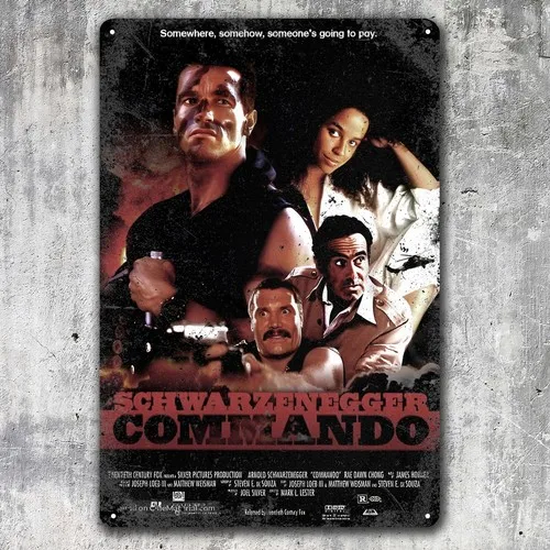 Pôster de Metal do Filme Commando - Placa de Metal Colecionável Arnold Schwarzenegger