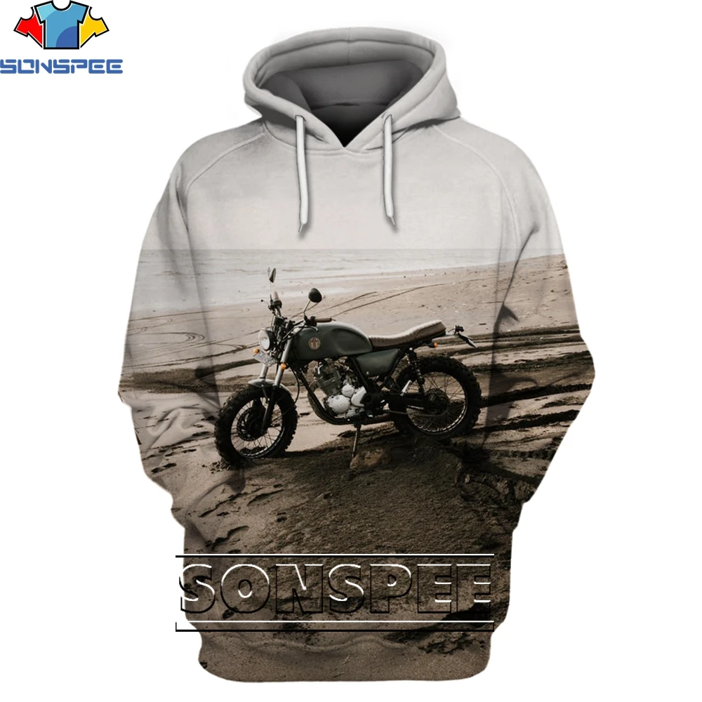 SONSPEE 3D Printing Motorcycle Hoodies Fashion Casual Loose Round Neck Men and Women Punk Hip-hop Street Personality Harajuku