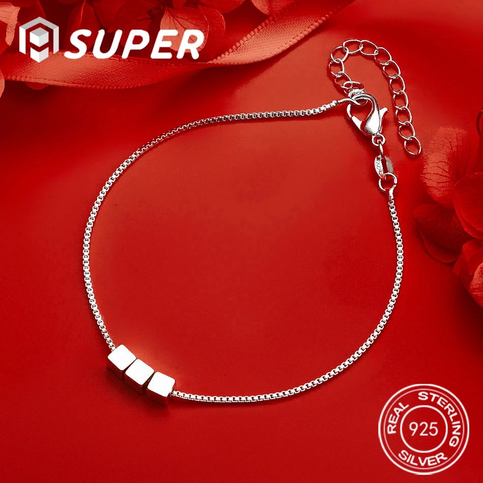 

ALISuper 925 Sterling Silver 8-inch Delicate Square Bracelet - Stylish Wedding Gift for Women