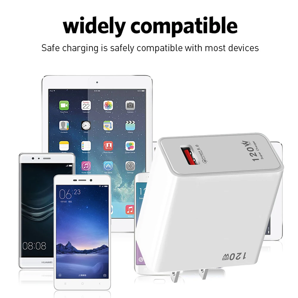 120W Portable Phone Charging Fire Retardant USB Charger Cell Phone US EU UK Plug Safe Intelligent for Huawei Xiaomi 12/12Pro